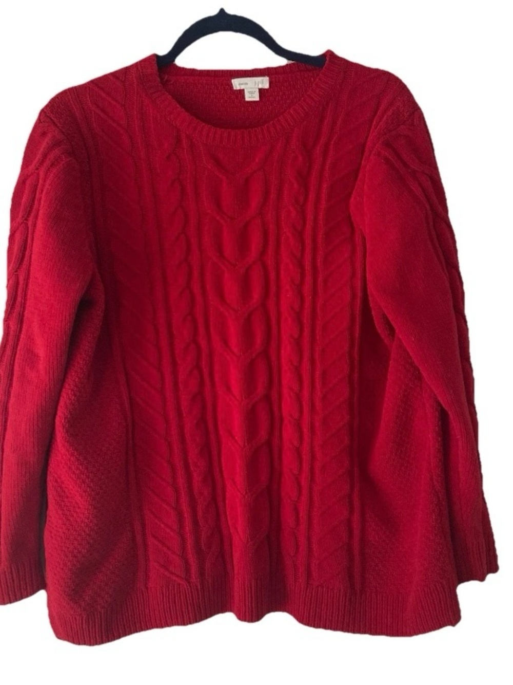 J.Jill Red Chenille Cable-Knit Sweater (Petite Large)